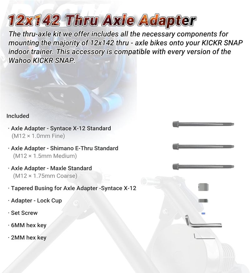 DCOMA 12x142mm Adapter Compatible with Wahoo KICKR SNAP, Supports 12mm Thru-Axle Rear Dropouts (142mm Width), Manufacturing of High-Strength Materials, Contains All Necessary Kits and Tools - Image 2